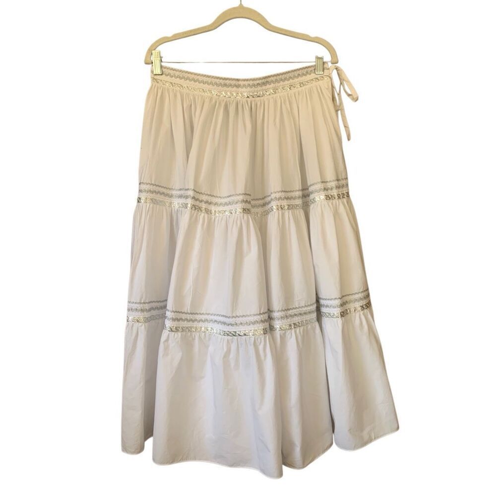 Ralph Lauren Black Label Cotton Tiered Midi Skirt White Size 8 - Picture 4 of 12